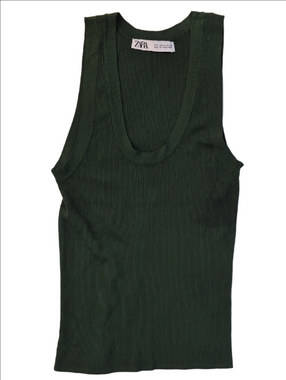 🌟 4 For $ 15 🌟 Zara Dark Green Ribbed Tank Top - Sleeveless Knit